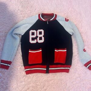 Blue and red knitted jacket